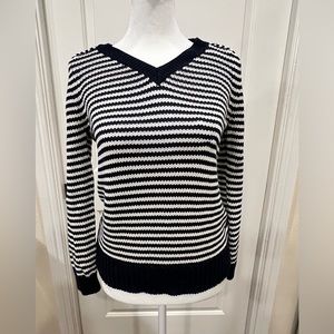 Jcrew Navy White Striped Summer Weight V Neck Sweater Size Small